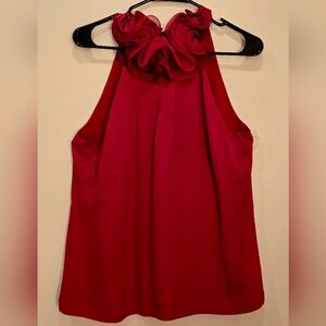 Ann Taylor Red Sleeveless Ruffled Blouse